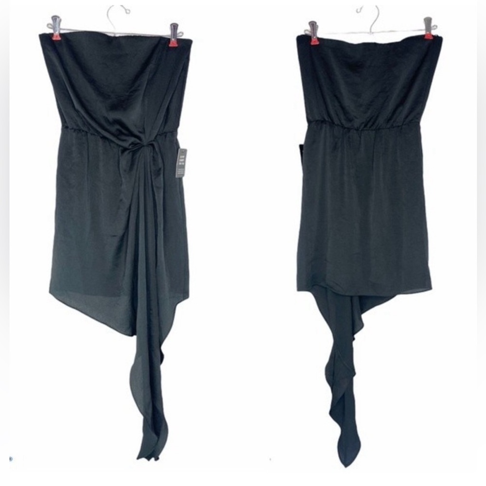 EXPRESS black Strapless twist front dress with dangling sash
